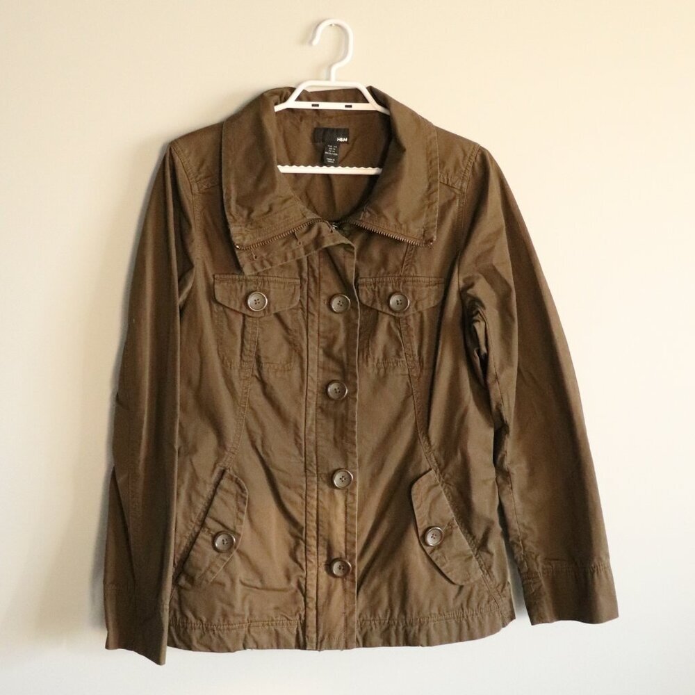 H&M Women's 14 Brown‎ Full Zip Buttoned Casual Lightweight Long Sleeve Jacket